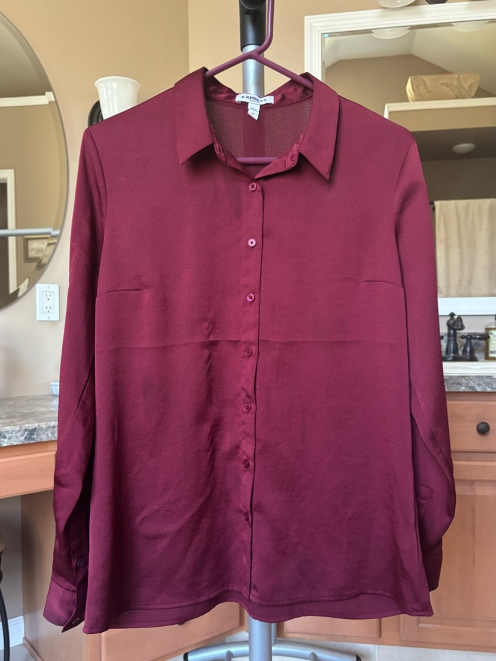 Express Portofino Button-Up Blouse in Burgundy